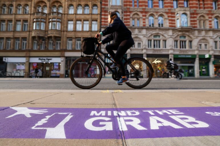 Purple Pavement Markings Part Of Mind The Grab Campaign To Tackle Phone Theft