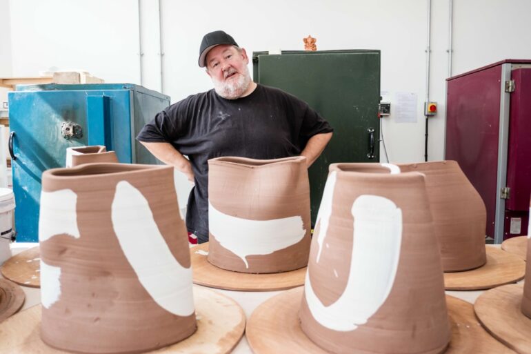 Johnny Vegas Hugs Sculpture Part Of Ceramics Biennial Display